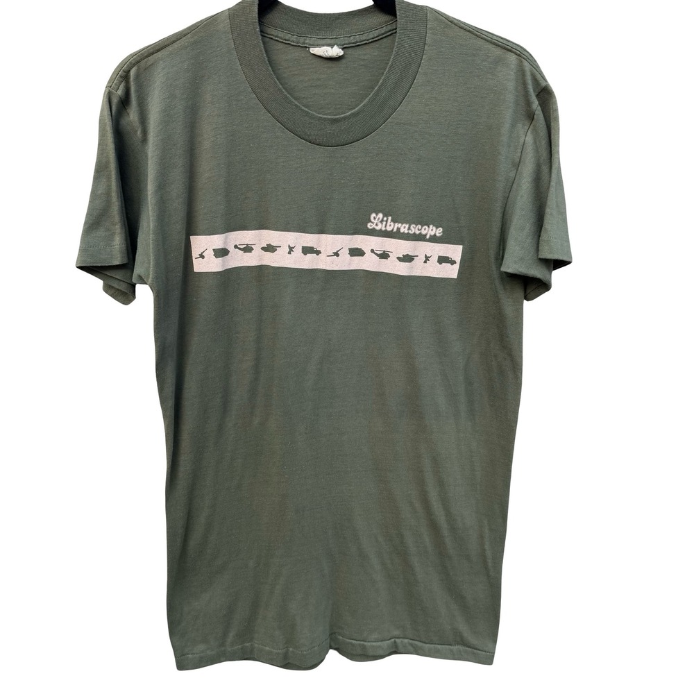 Librascope Vintage 80s Military Tech Single Stitch Shirt Green Mens S Americana